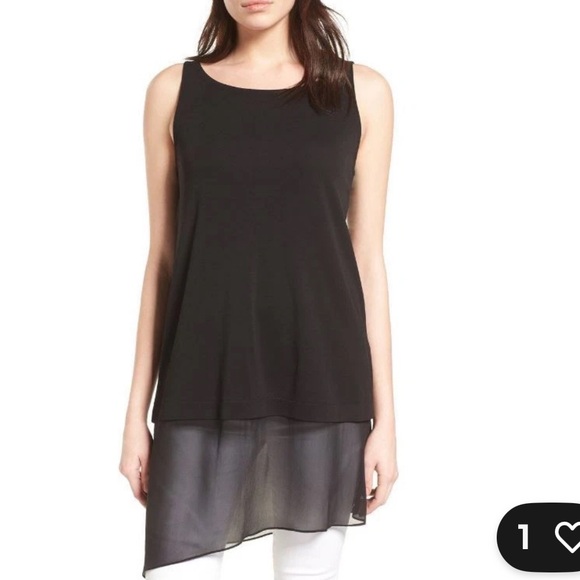 Eileen Fisher Tops - Eileen Fisher Black Stretch Silk Jersey Asymmetrical Tunic 1X $258